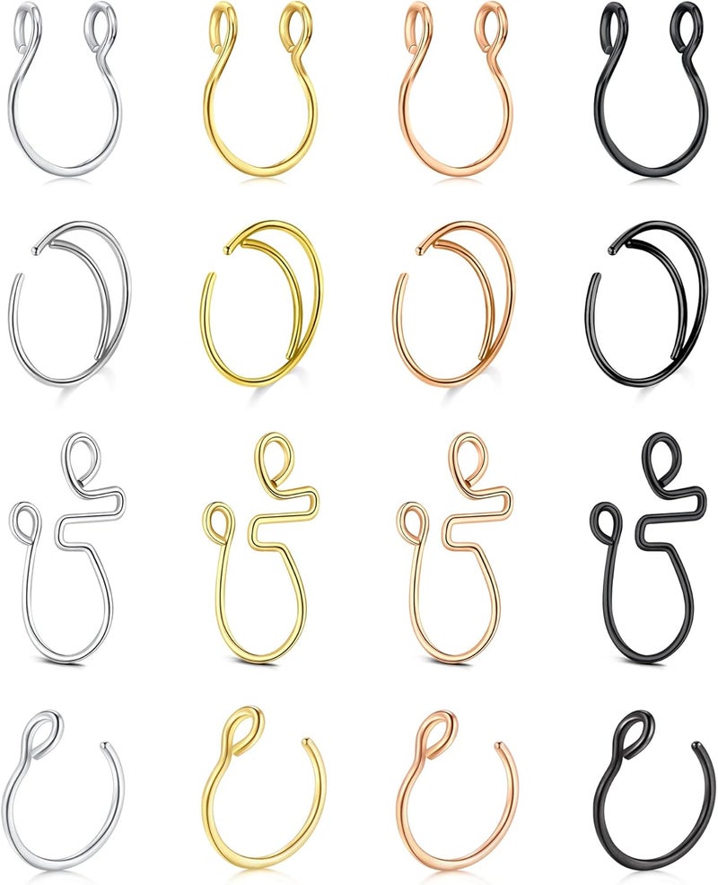 AVYRING Fake Nose Ring Fake Piercings Fake Nose Rings Nose Cuffs Fake Nose Piercing Fake Nose Hoop Faux Nose Rings for Women Faux Nose Ring Fake Piercing Fake Nose Cuff Sliver Gold Black - Image 1